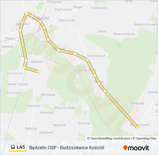 ŁA5 bus Line Map