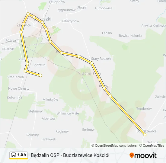 ŁA5 Bus Line Map