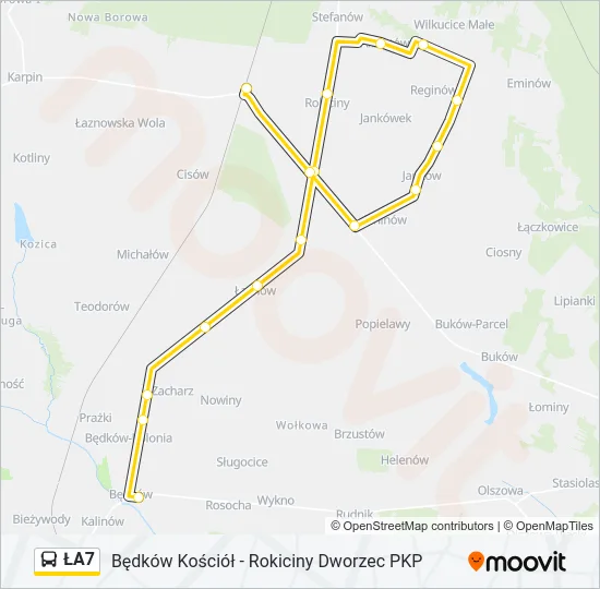 ŁA7 Bus Line Map