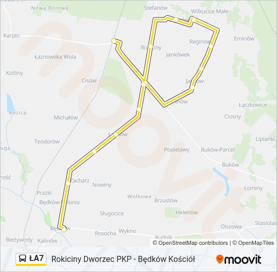 ŁA7 bus Line Map