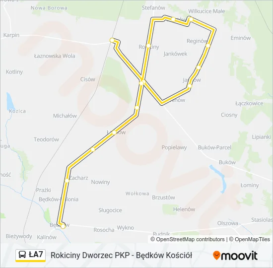 ŁA7 Bus Line Map