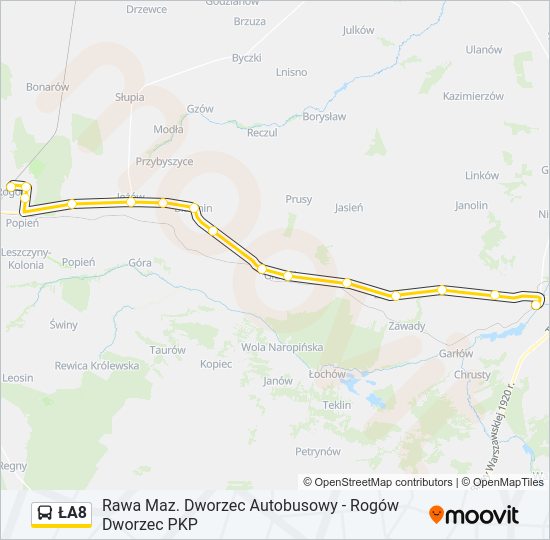 ŁA8 bus Line Map