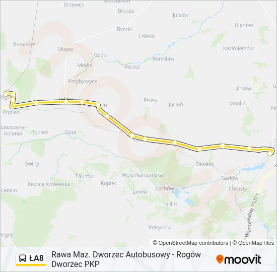 ŁA8 Bus Line Map