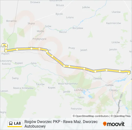 ŁA8 Bus Line Map