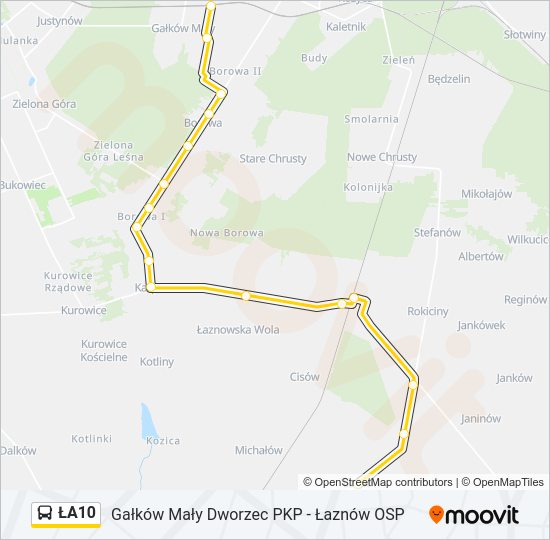 ŁA10 bus Line Map