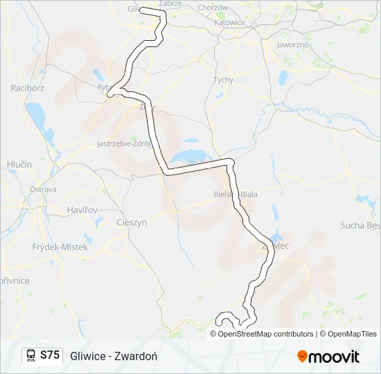 Поезд S75: карта маршрута