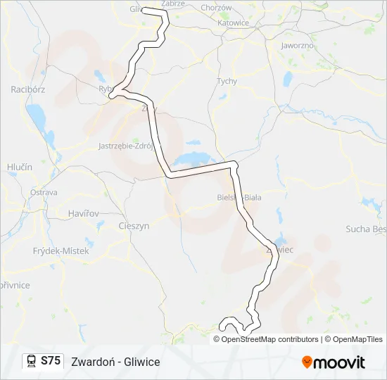 Поезд S75: карта маршрута