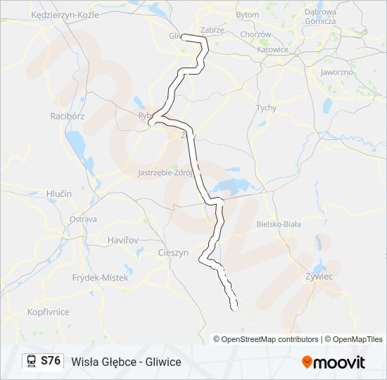 Mapa linii kolej S76