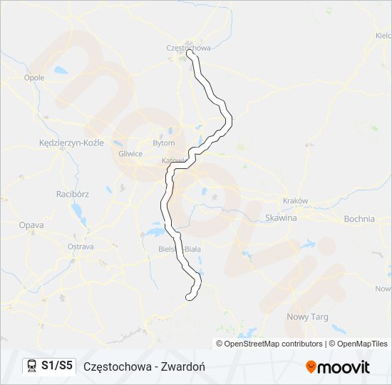 Mapa linii kolej S1/S5