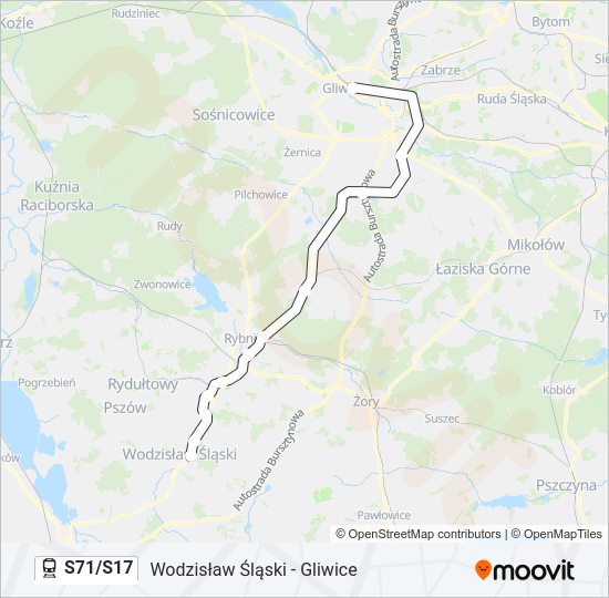 Mapa linii kolej S71/S17