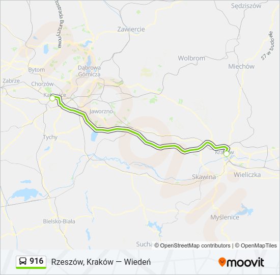 Mapa linii autobus 916