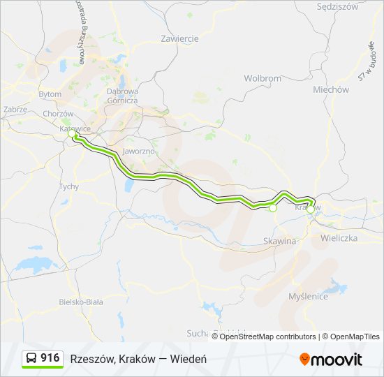 Mapa linii autobus 916