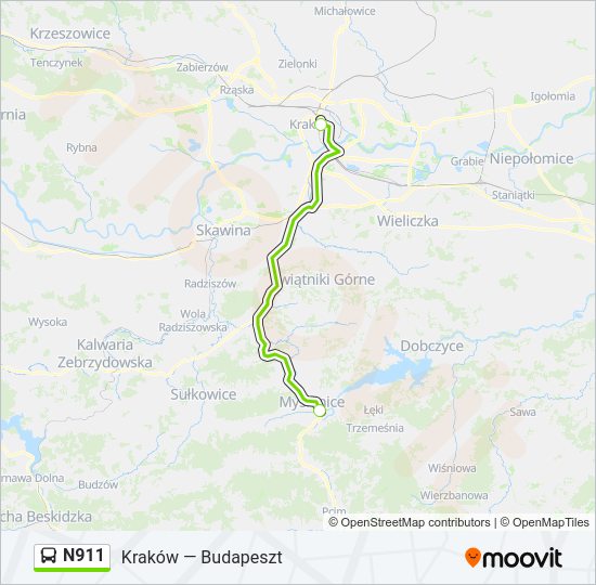 Автобус N911: карта маршрута
