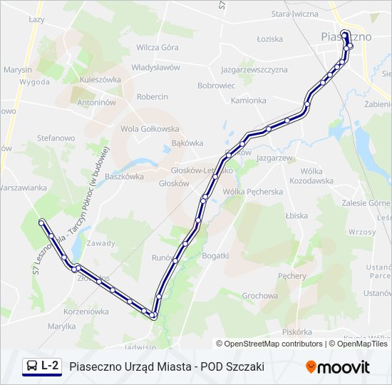 Mapa linii autobus L-2