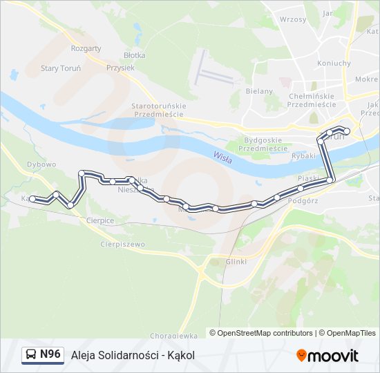 N96 bus Line Map