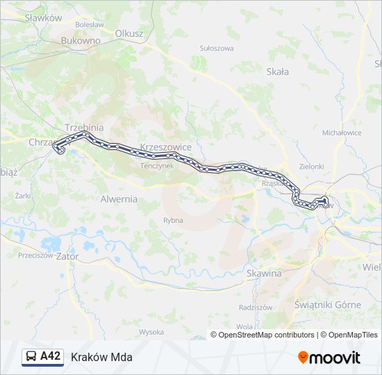 Mapa linii autobus A42