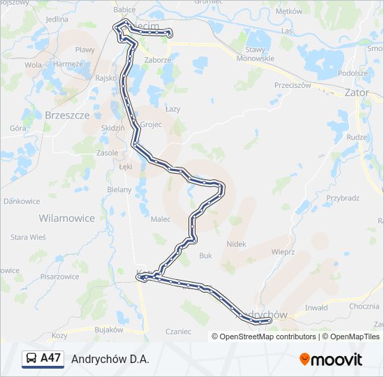 Mapa linii autobus A47