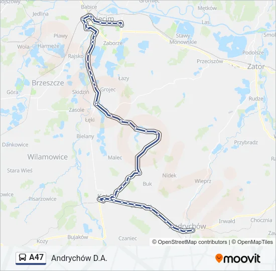 Автобус A47: карта маршрута