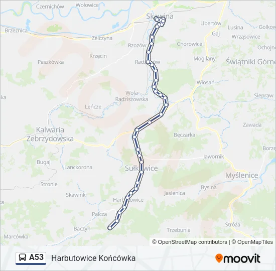 Автобус A53: карта маршрута