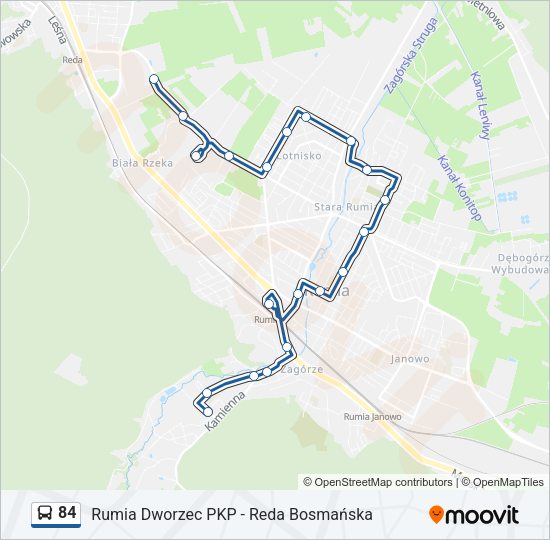 Mapa linii autobus 84