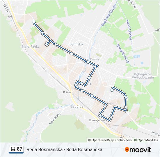 Mapa linii autobus 87