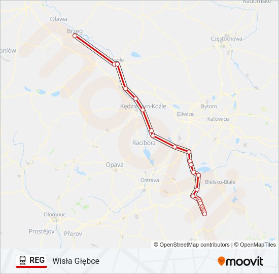 Поезд REG: карта маршрута