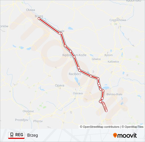 Поезд REG: карта маршрута