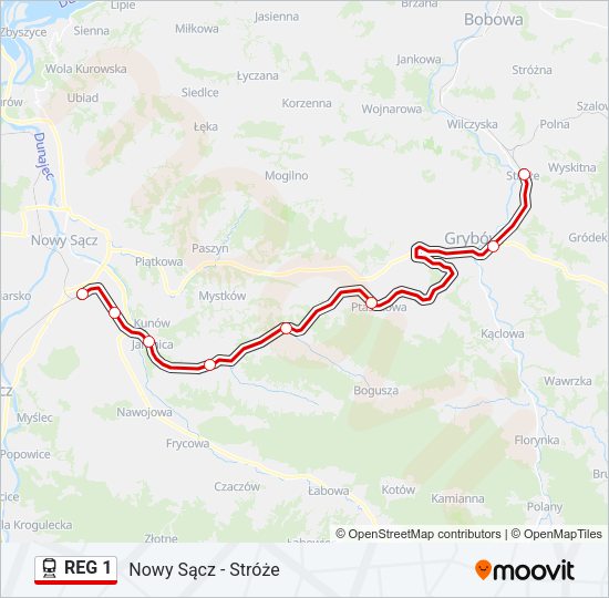 Поезд REG 1: карта маршрута