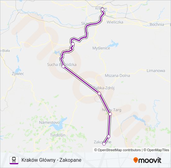 Mapa linii kolej TLK 33107