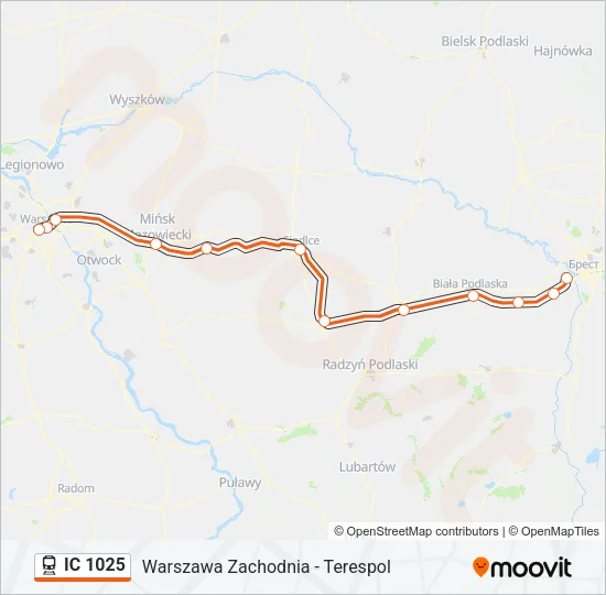 Поезд IC 1025: карта маршрута