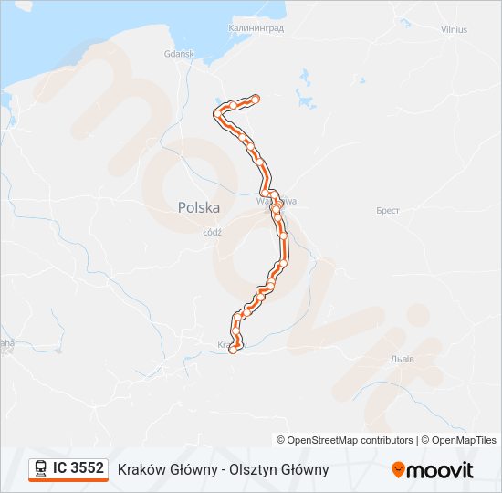 Поезд IC 3552: карта маршрута