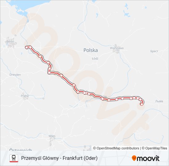 Mapa linii kolej IC EC 37000