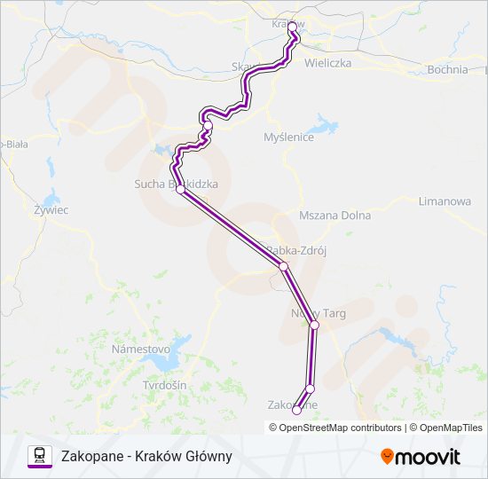 Mapa linii kolej TLK 30108