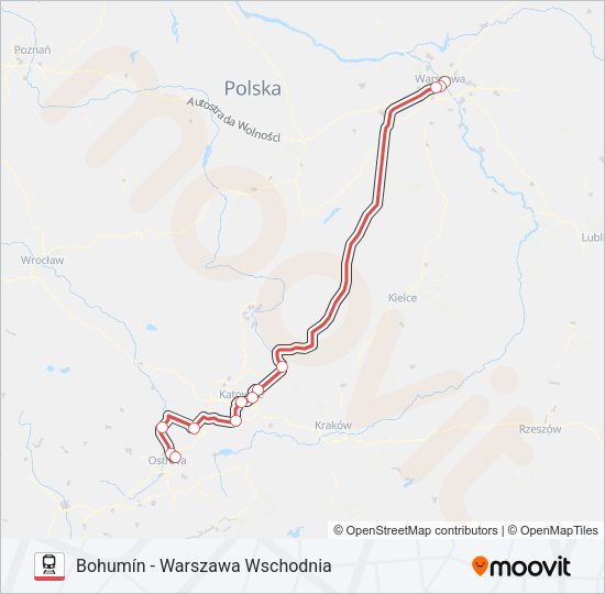 Mapa linii kolej EC IC 41002