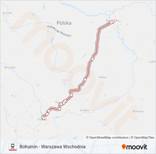 Mapa linii kolej EC IC 41012