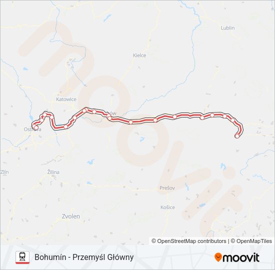 Mapa linii kolej EC IC 43002