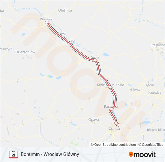 Mapa linii kolej EC IC 46000