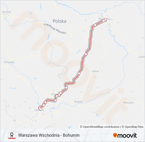 Mapa linii kolej IC EC 14000