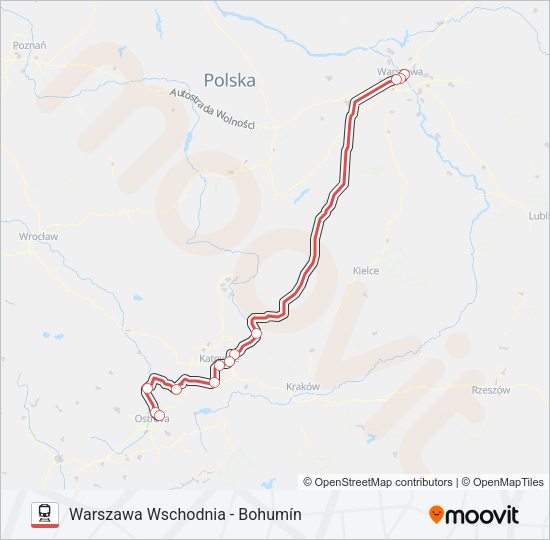 Mapa linii kolej IC EC 14002