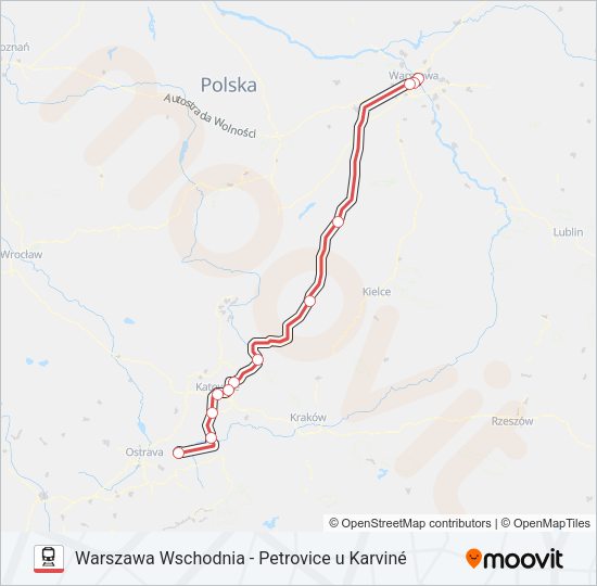 Mapa linii kolej IC EC 14004