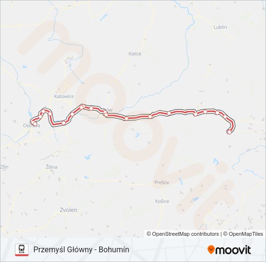 Mapa linii kolej IC EC 34002