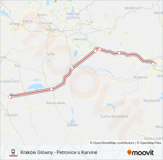 Поезд IC EC 34006: карта маршрута
