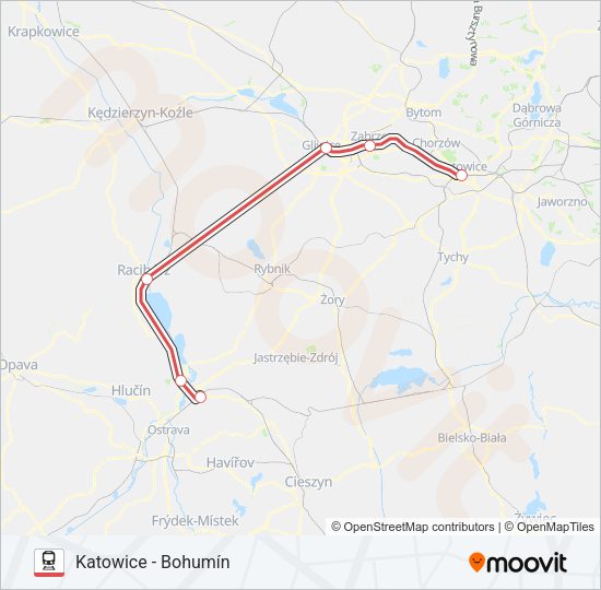 Mapa linii kolej IC EC 40001