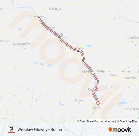 Mapa linii kolej IC EC 64000