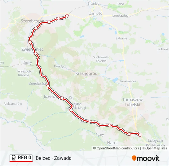 Поезд REG 0: карта маршрута