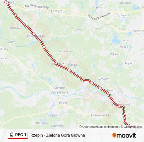 Поезд REG 1: карта маршрута