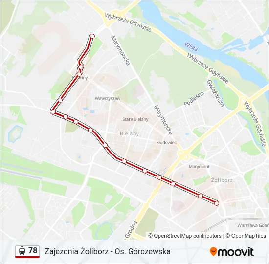 Трамвай 78: карта маршрута