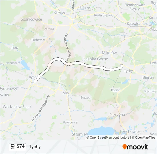 Поезд S74: карта маршрута