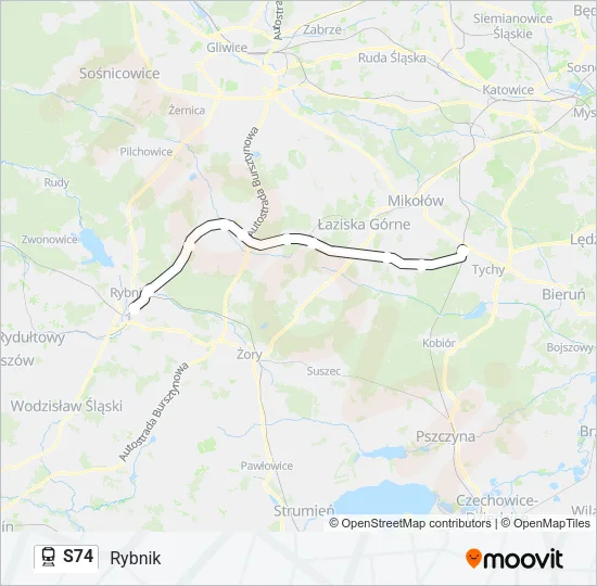 Поезд S74: карта маршрута