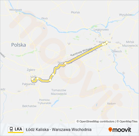 Mapa linii kolej LKA